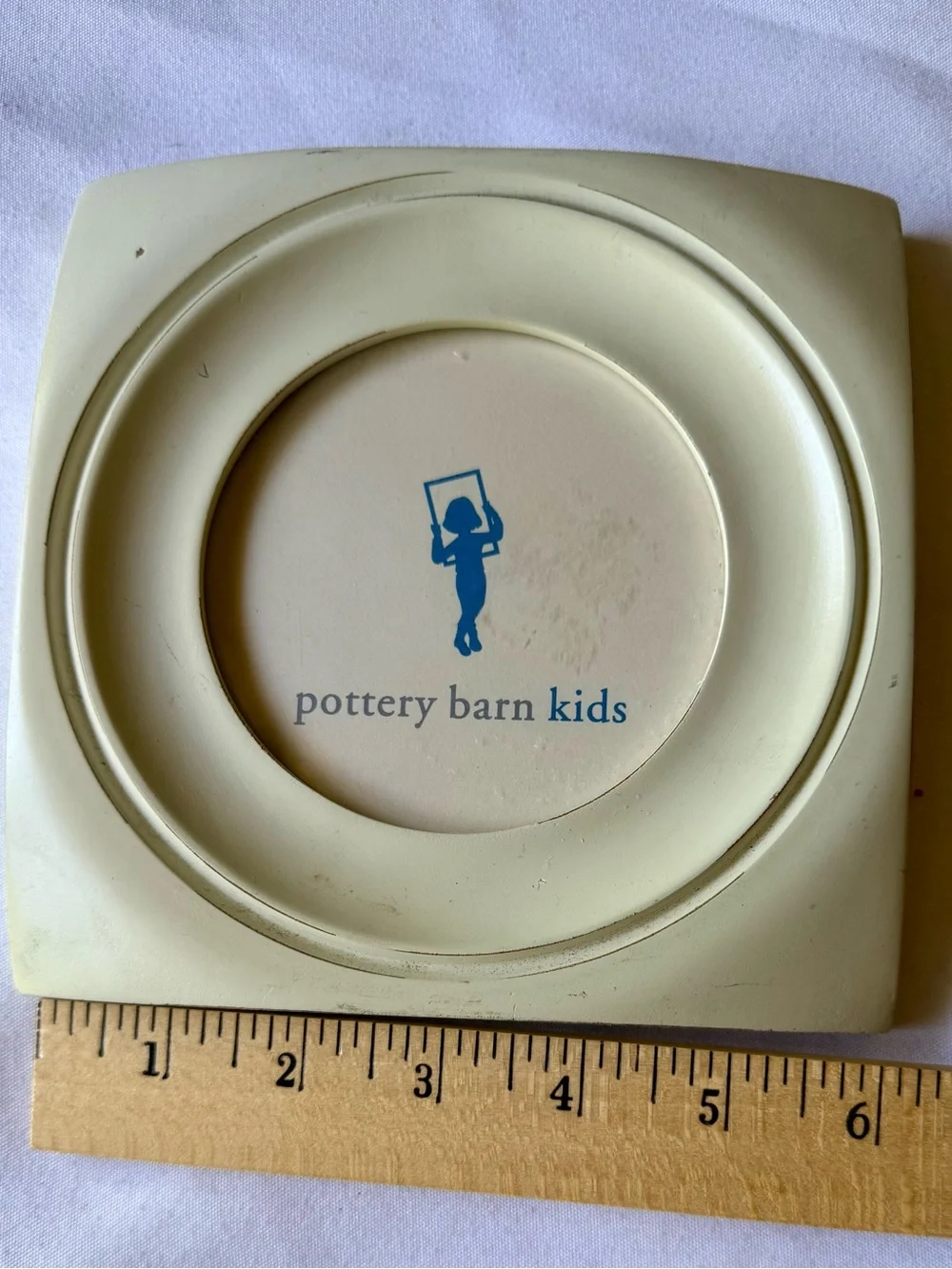 White Pottery Barn Kids Wooden Square Picture Frame with Circle Opening